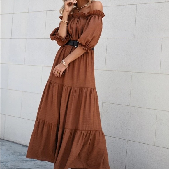 Boho ruffle hem Bardot A line dress - Picture 5 of 6